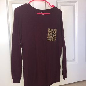 PINK long sleeve shirt with cheetah print pocket